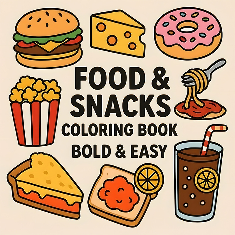 Food And Snacks Coloring Book - 두꺼운 식품 및 간식 테마 색칠