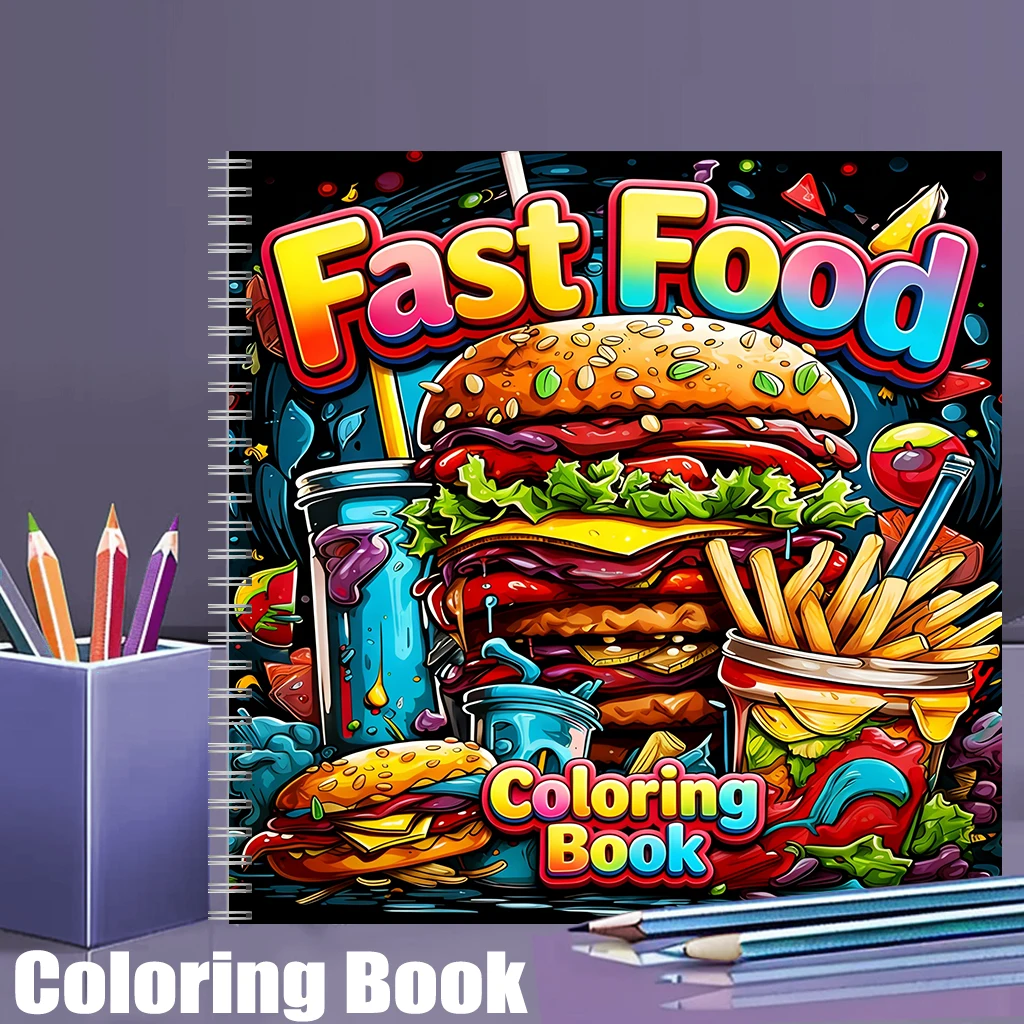 Food And Snacks Coloring Book - 성인을 위한 패스트푸드 색칠책, 귀여운 그림