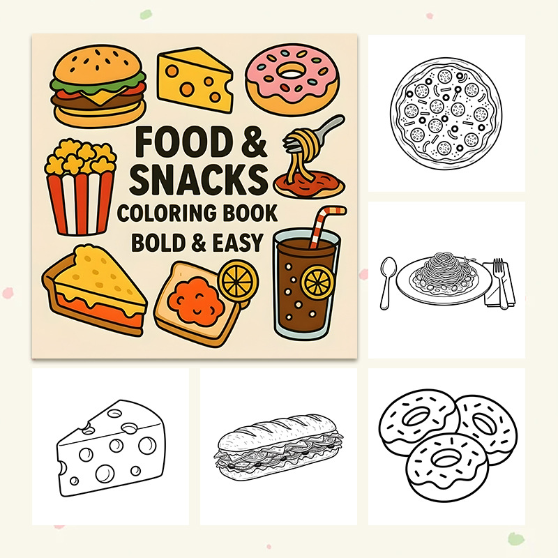 두꺼운 식품 및 간식 테마 색칠 공부 책, 번짐 방지  - Food And Snacks Coloring Book 리뷰 및 가격