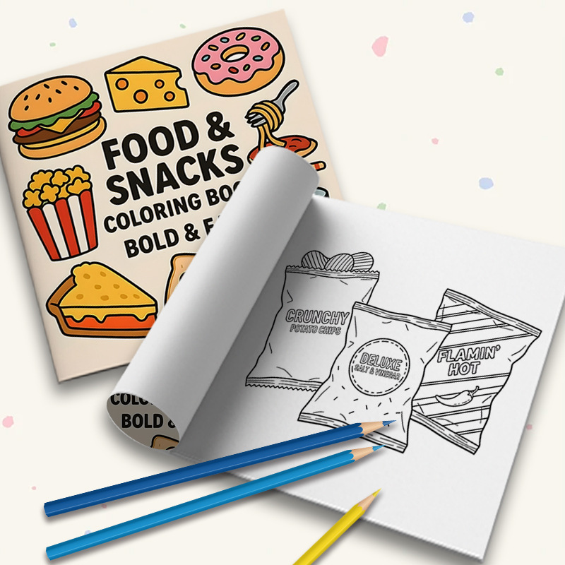 두꺼운 식품 및 간식 테마 색칠 공부 책, 번짐 방지  - Food And Snacks Coloring Book 리뷰 및 가격