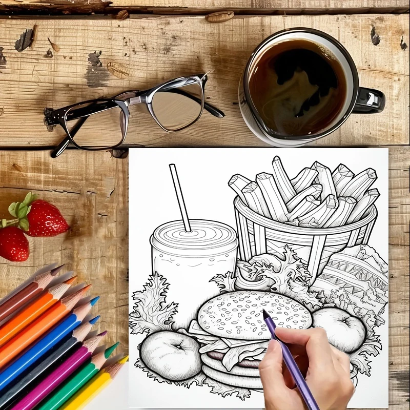 성인을 위한 패스트푸드 색칠책, 귀여운 그림 페이지,  - Food And Snacks Coloring Book 리뷰 및 가격